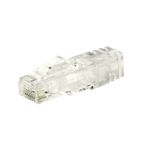 Conector RJ45 macho categoría 6 transparente, ideal para redes de alta velocidad y cables de 23-24 AWG.