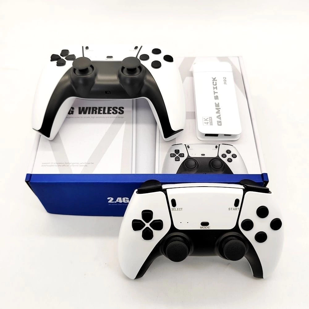 Nueva Consola de Juego Retro Inalámbrica, +20.000 Juegos y 23 Emuladores,Plug and play 4K HD HDMI TV Game Stick, con Controladores Inalámbricos Duales 2.4G - mandos inalámbricos blancos y Game Stick 4K