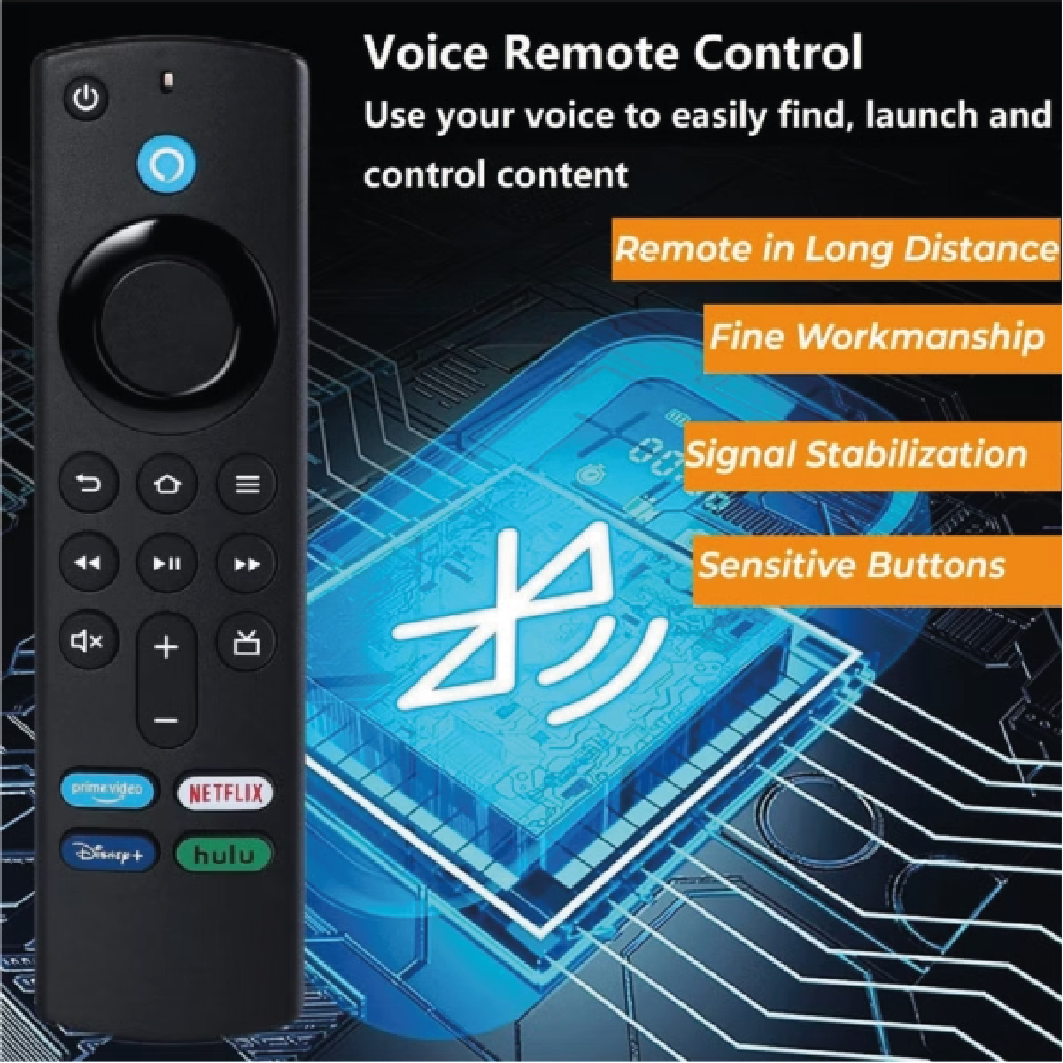 Control remoto Fire TV Alexa para búsqueda y control de contenido fácilmente.