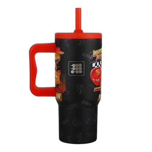 TERMO CUBITT KIDS 24 OZ DISNEY CARS with red handle and lid, featuring Disney Cars graphics, ideal for keeping drinks cold.
