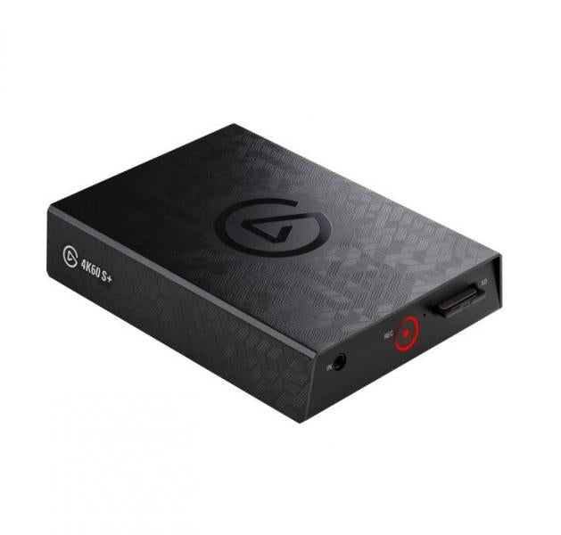 CAPTURADORA DE VIDEO ELGATO 4K60 S+ HDR USB HDMI SD 10GAP9901 CORSAIR, capturadora externa negra con puerto HDMI y botón de grabación