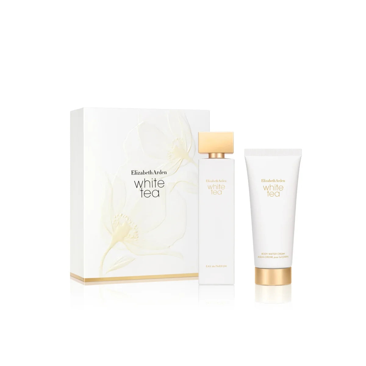 ELIZABETH ARDEN WHITE TEA ESTUCHE CREMA set with box, perfume bottle, and cream tube