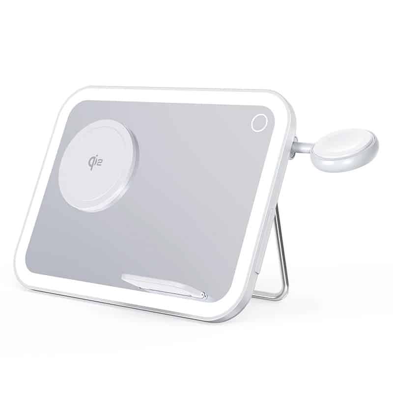 Espejo De Maquillaje Plegable De 15W, Accesorio Con Certificación Qi2, Tres En Uno, Carga Inalámbrica, Adecuado Para Apple Magsafe espejo plegable blanco con cargador Qi2 magnético