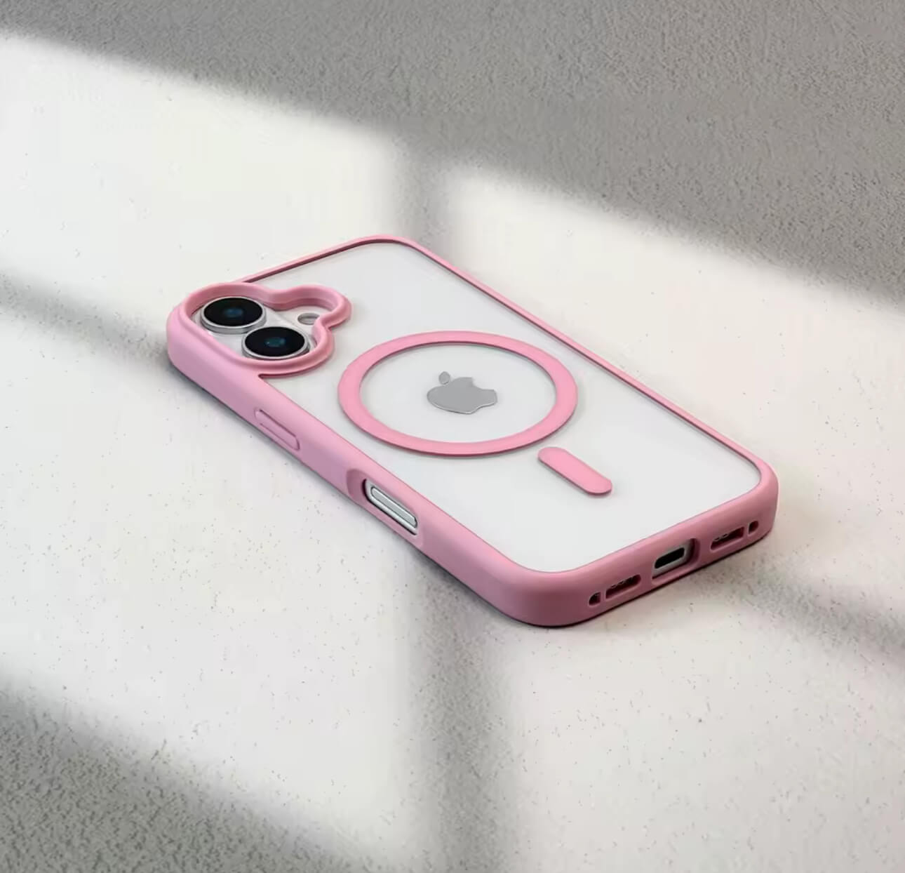 Estuche Transparente con magsafe rosa para Iphone serie 16/17 - funda transparente con bordes rosa y anillo MagSafe