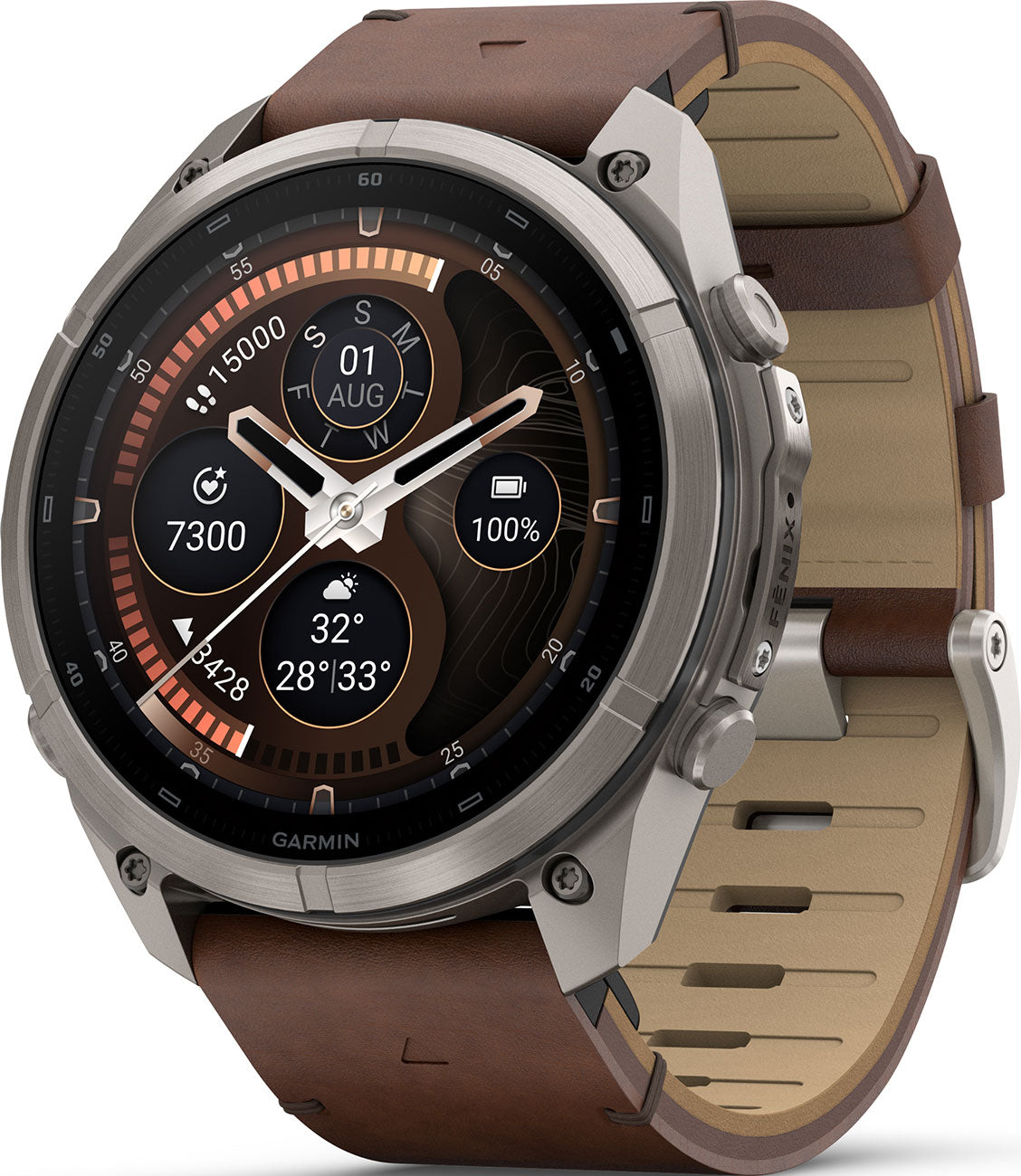 Smartwatch Garmin Fenix 9 Pro inReach 51 mm Titanio con Correa de Cuero Walnut 010-04337-40