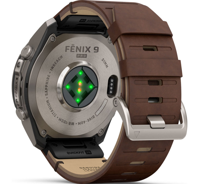 Smartwatch Garmin Fenix 9 Pro inReach 51 mm Titanio con Correa de Cuero Walnut 010-04337-40