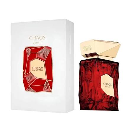 FRENCH AVENUE CHAOS EXTRAIT EXDP 100ML perfume bottle and packaging, luxury fragrance display.