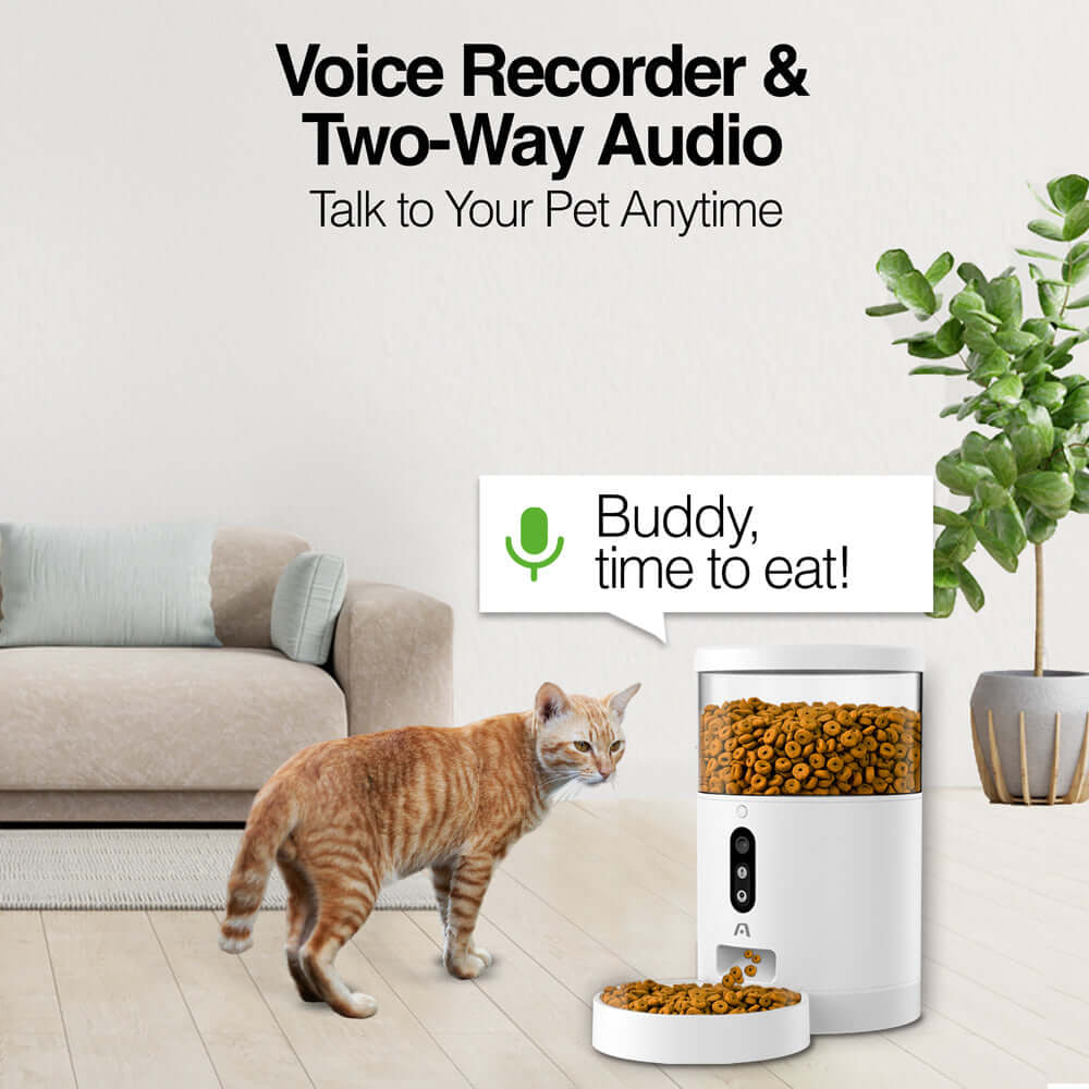 Alimentador inteligente para mascotas FurConnect 71 con grabadora de voz y audio bidireccional.
