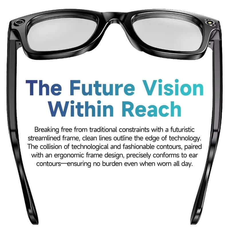 Gafas inteligentes con cámara HD con diseño futurista y cómodo para un uso prolongado.