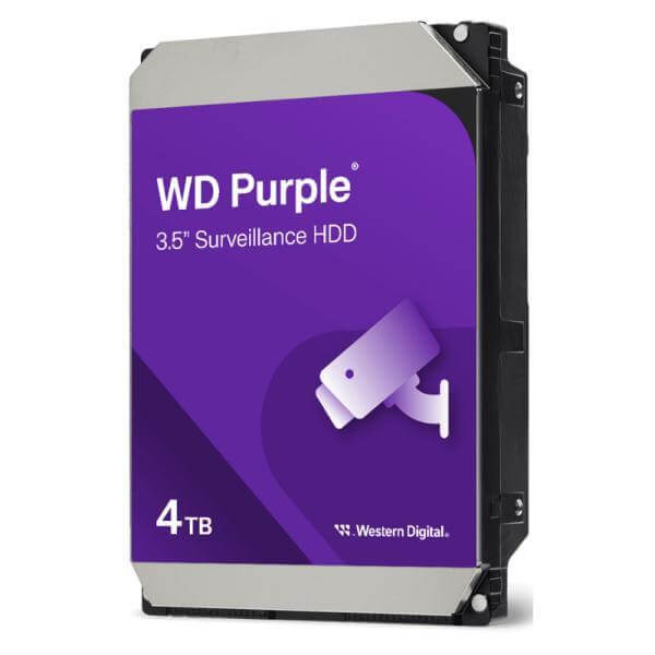 HD INTERNO 4TB WESTERN DIGITAL PURPLE WD44PURZ 3.5" SATA III HASTA 175 MB/S HDD - Imagen frontal del disco duro WD Purple 4TB para videovigilancia