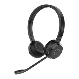 Auricular inalámbrico Jabra Evolve 65 Duo con diseño profesional y conectividad dual para llamadas y música.