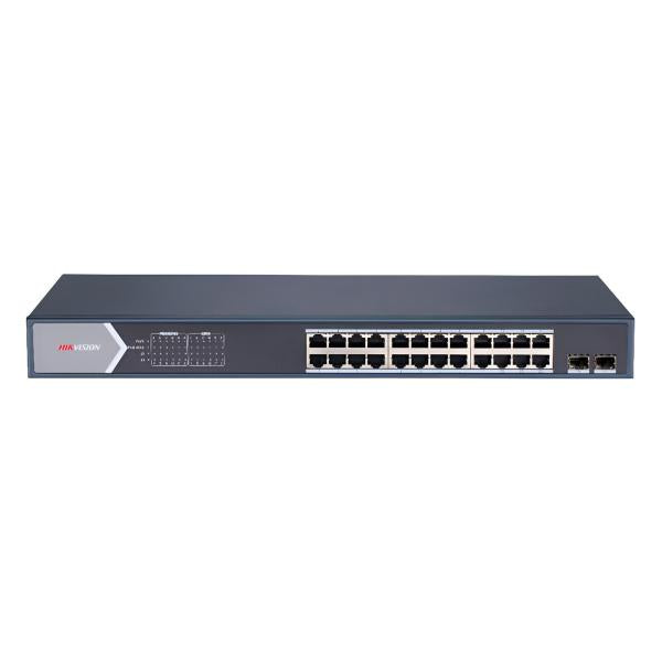 Switch front view of SWITCH HIKVISION 24 PUERTOS SMART POE DS-3E1526P-EI-M 301802750 with 24 PoE ports and SFP uplinks