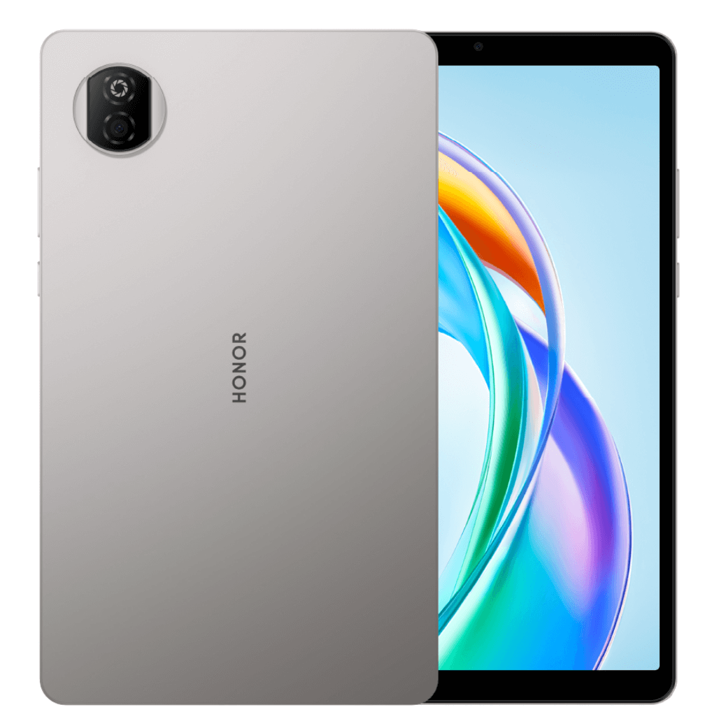 Tablet Honor Pad X7 8GB gris con carcasa, diseño compacto y pantalla de 8.7 pulgadas.
