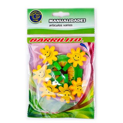 Paquete de 6 Barrilito clip de madera flores amarillas wclp10a ideales para manualidades y decoración.