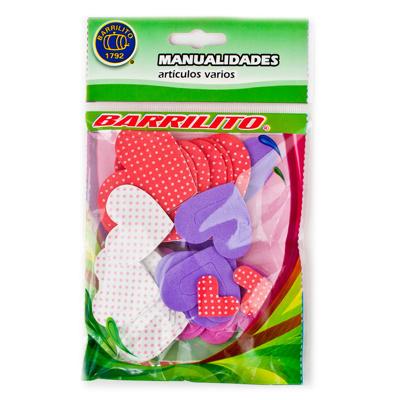 Barrilito calcomanias de foamy corazon estampados fs013 45 piezas en empaque decorativo ideal para manualidades y decoración.