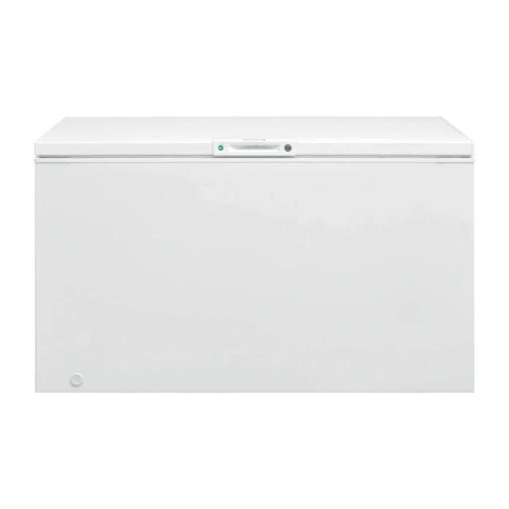 Frigidaire congelador horizontal 15 pies blanco FFCL1542AW con luz LED y control de temperatura ajustable.