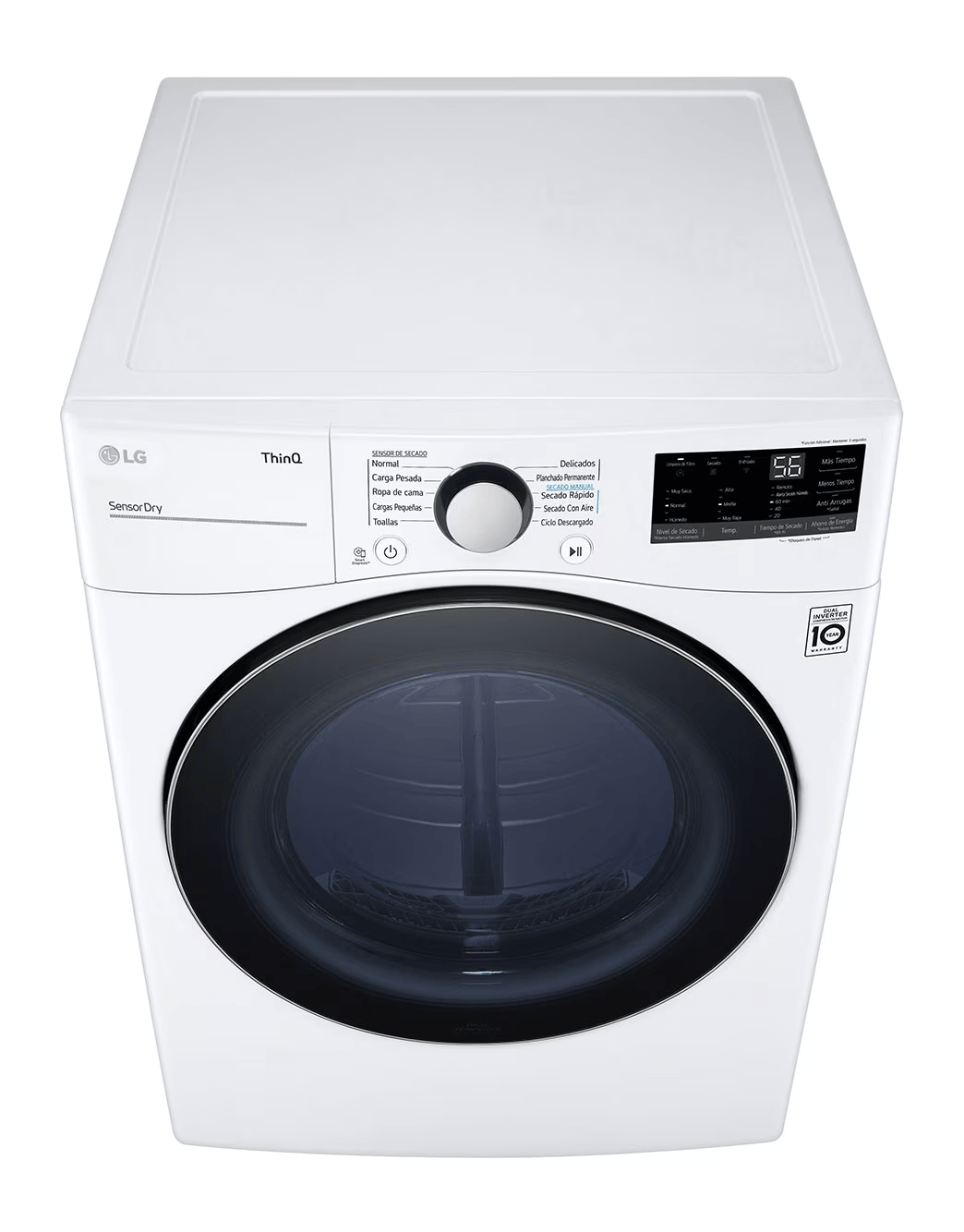 Secadora de gas LG 22 kg DF22WV2R en color blanco con tecnología de sensores inteligentes.
