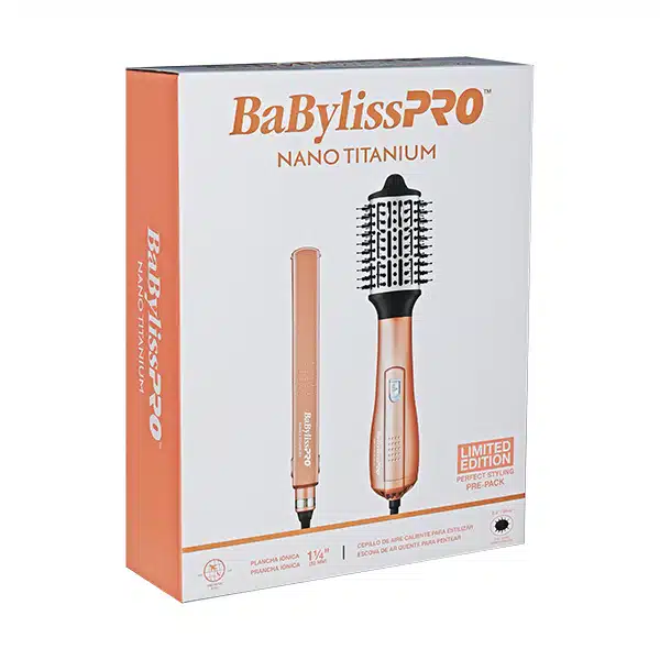 PACK HOT AIR BRUSH+PLANCHA ROSEGOLD BABYLISS PRO PROMO featuring nano titanium technology for salon-quality styling