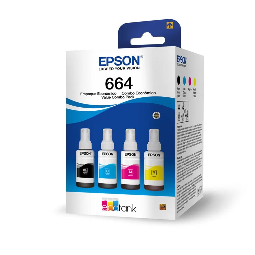 Epson botella de tinta T664 pack completo de 4 colores negro cian magenta y amarillo - T664520-4P
