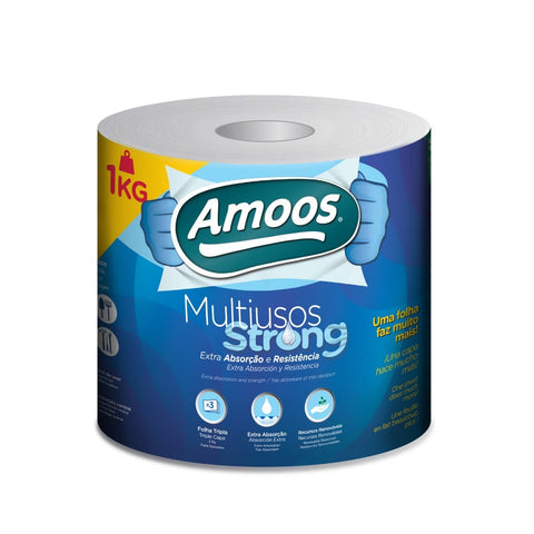 Amoos toalla mayordomo strong triple hoja 280 h paq 6 und J637013, rollo de papel multiusos con alta resistencia y absorción.