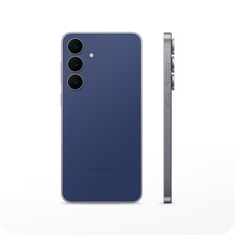 Vista posterior y lateral del Celular Samsung S25 FE 8GB 256GB SM-S731B Navy en color azul.