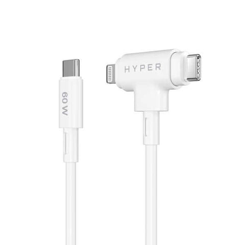 Cable de carga USB-C 60W Targus en blanco, diseño 2 en 1 para carga rápida y segura.