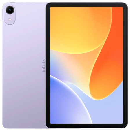 Tablet Infinix Xpad 30E LTE de 11 pulgadas con diseño en color purpura, vista frontal y trasera.