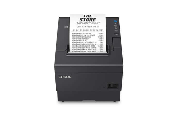 Impresora Epson TM-T88VII USB ethernet con recibo impreso, ideal para comercios, comunicación rápida y eficiente.