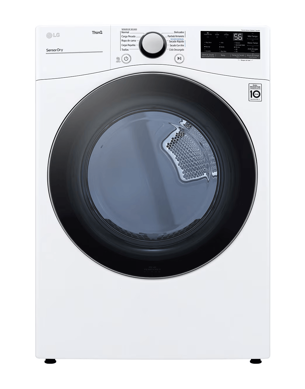 Secadora de gas LG 22 kg DF22WV2R de color blanco con tecnología de sensores inteligentes para un secado eficiente.