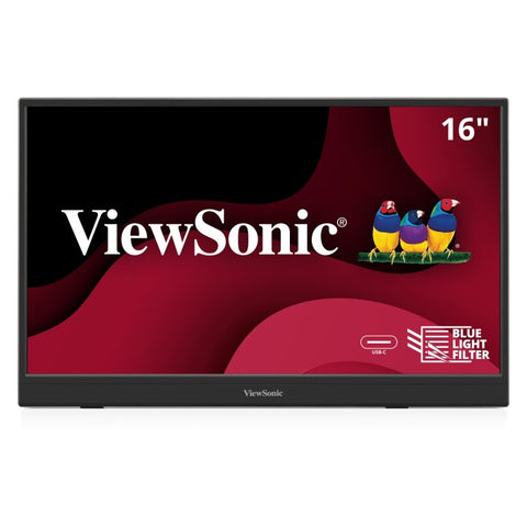Monitor portátil 15.6 pulgadas USB-C 1080p Viewsonic VA1653, pantalla IPS Full HD con USB-C y mini-HDMI, diseño sin pantalla táctil.