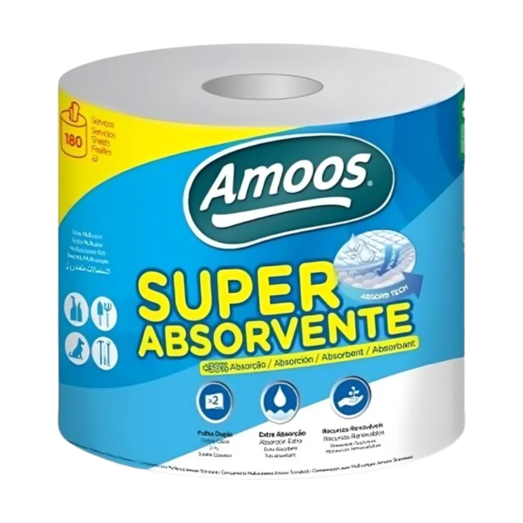 Amoos toalla mayordomo super absorbente doble hoja 180 h paq 6 und J624510 empaquetado