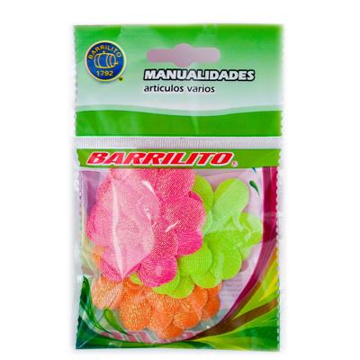 Paquete de Barrilito flores de satinada 073 45 mm. 12 piezas en colores variados para manualidades y decoración.