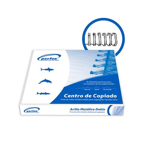 Caja de Perfex arillo metalico 9/16 negro(55 und p/120 hjs) para encuadernación in, incluye dibujo de arillo metálico en el diseño.