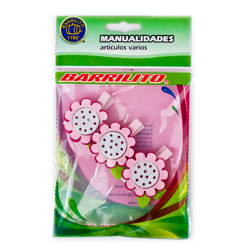 Barrilito clip de madera fieltro flores wclp3 3 piezas en empaque