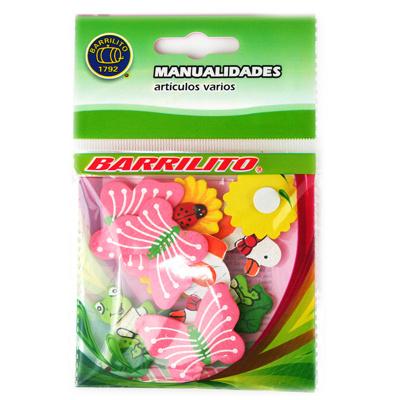 Barrilito calcomania de madera flores e insectos ws004 10 piezas en empaque, figuras autoadhesivas para manualidades y decoración.