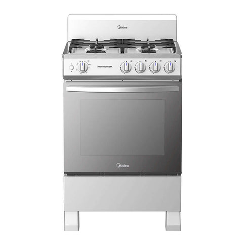 Cocina a gas 24 pulgadas Midea con 4 quemadores de hierro fundido, ideal para cocinar.