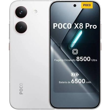 CELULAR XIAOMI POCO X8 PRO BLANCO (8GB_512GB) con cámara dual y pantalla AMOLED de 6.67 pulgadas, color blanco.