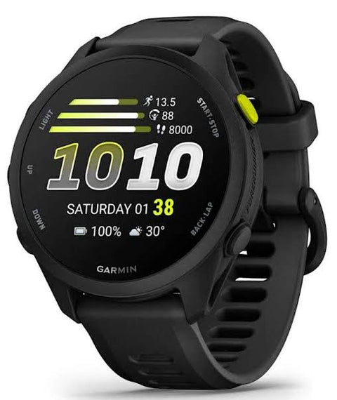 Reloj inteligente GARMIN Forerunner 70, GPS, Black, con pantalla AMOLED y métricas avanzadas para corredores, vista frontal.