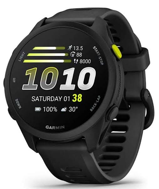 Reloj inteligente GARMIN Forerunner 70, GPS, Black, con pantalla AMOLED y métricas avanzadas para corredores, vista frontal.