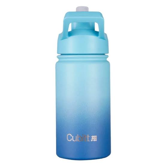 TERMO CUBITT NIÑOS DOS TONOS DE AZUL con tapa antiderrames y válvula de mordida, ideal para mantener bebidas frías o calientes.