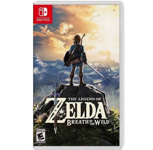 Box art of JUEGO LEGEND OF ZELDA BREATH OF THE WILD for Nintendo Switch featuring Link looking over a scenic landscape.