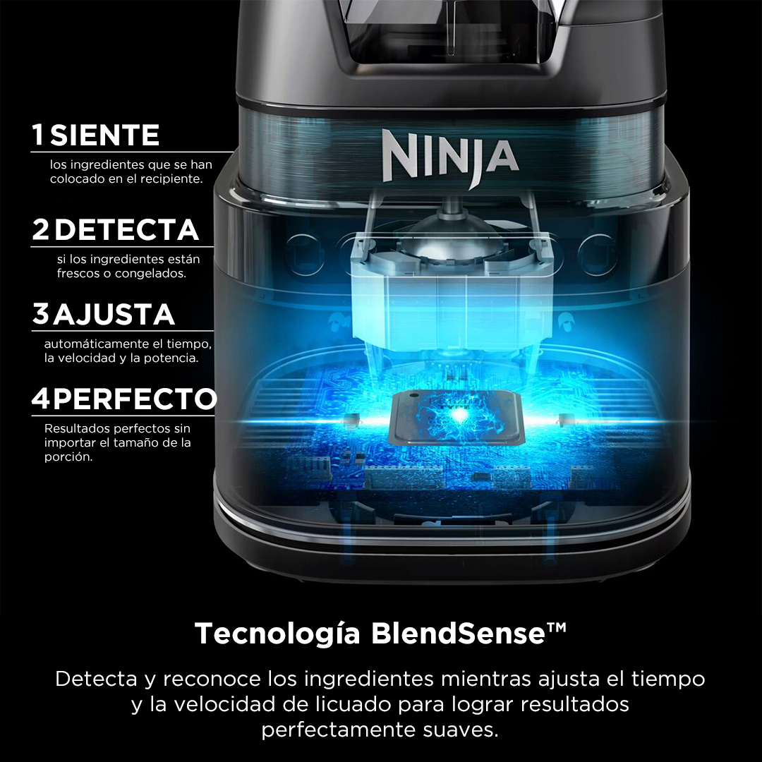 LICUADORA NINJA DETECT DOU 1800W 2 con tecnología BlendSense para mezclas suaves y consistentes.