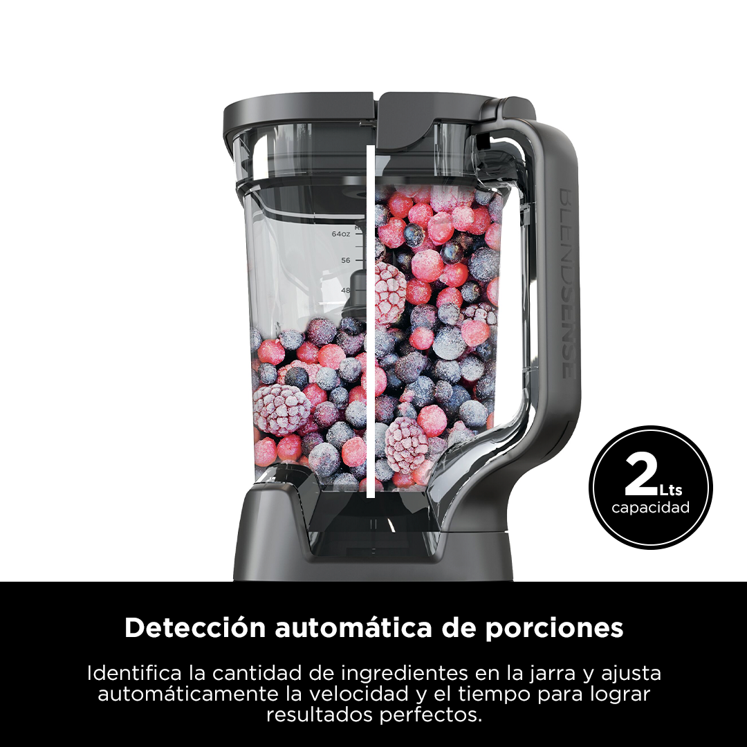 Licuadora Ninja Detect Duo 1800W 2 litros con tecnología BlendSense y frutas congeladas.