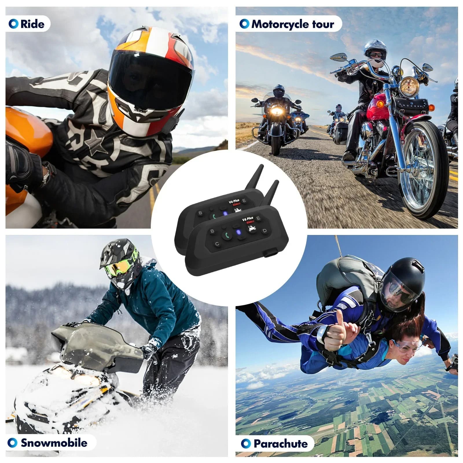 Intercomunicador Para Motocicleta Pack 2 Unidades Largo Alcance - V6 Plus Riders Bluetooth 5.1 para motociclismo en grupo