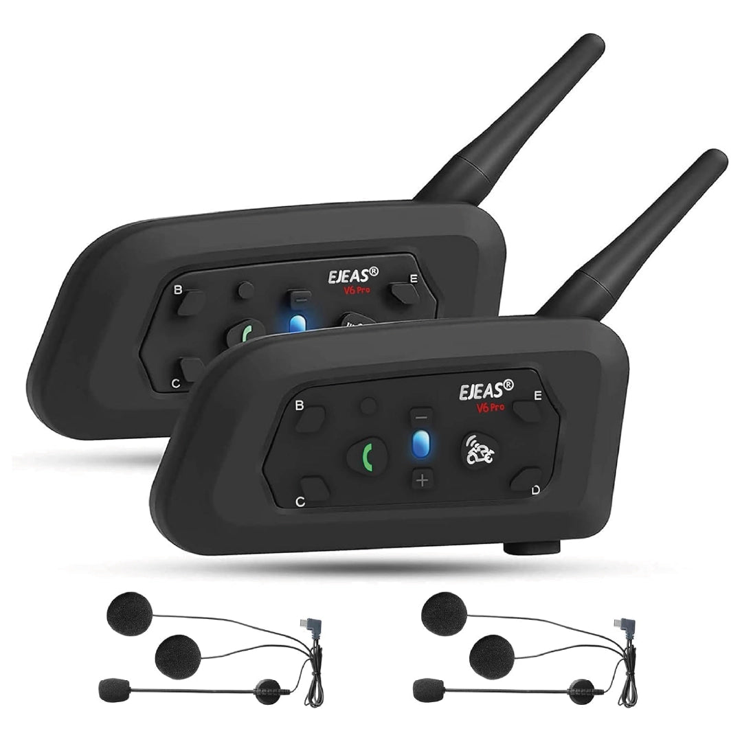 Intercomunicador Para Motocicleta Pack 2 Unidades Largo Alcance - V6 Plus Riders Bluetooth 5.1 con micrófonos y antenas