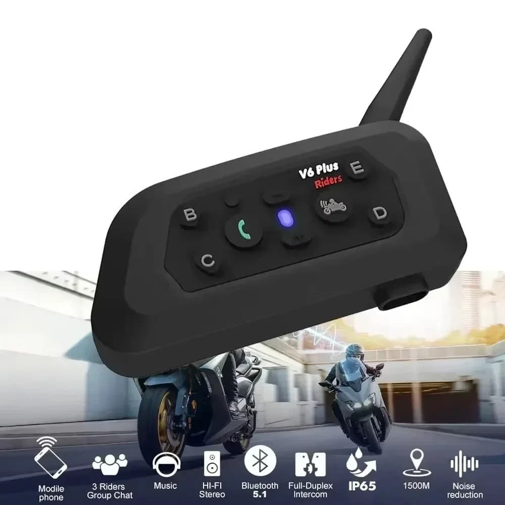 Intercomunicador Para Motocicleta Pack 2 Unidades Largo Alcance - V6 Plus Riders Bluetooth 5.1 comunicación 3 pilotos alcance 1500m IP65 ruido reducido