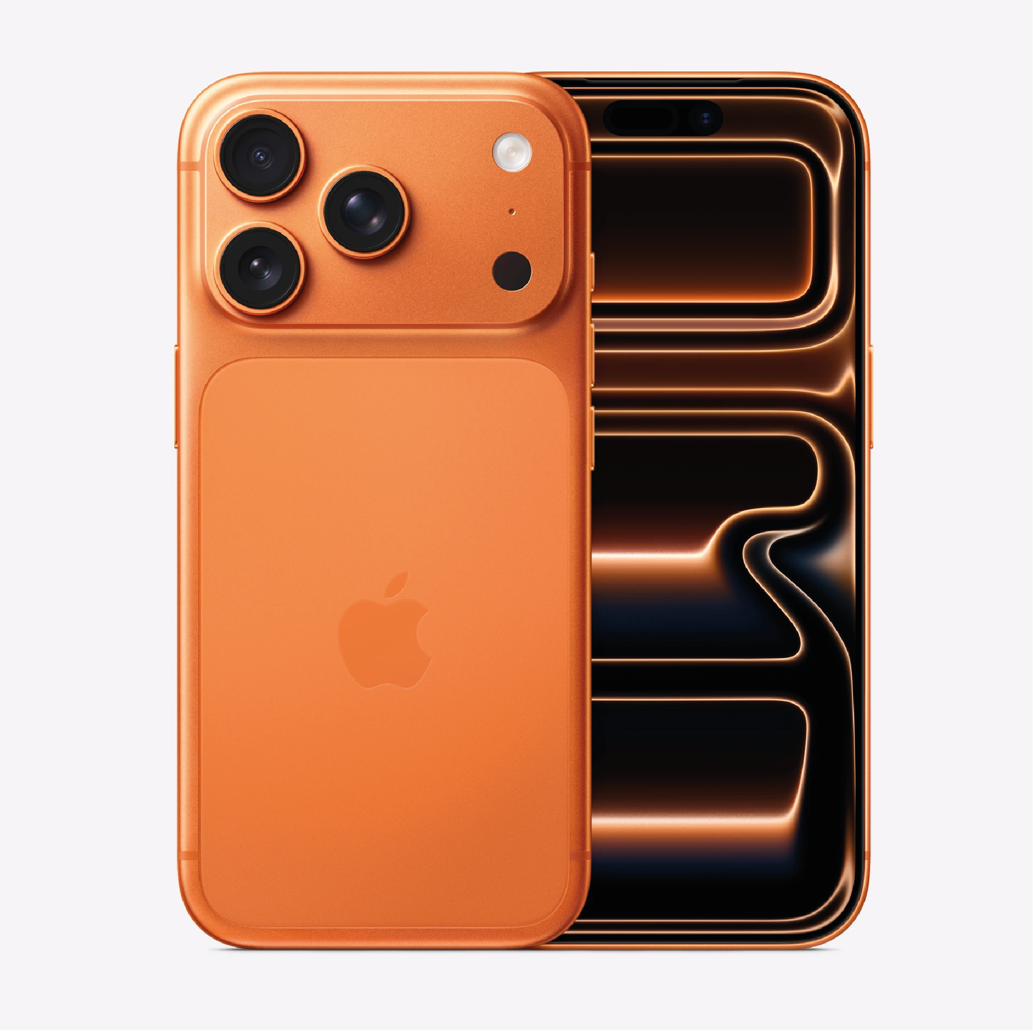 iPhone 17 Pro Apple por encargo naranja con cámara triple, pantalla Super Retina XDR y diseño unibody de aluminio