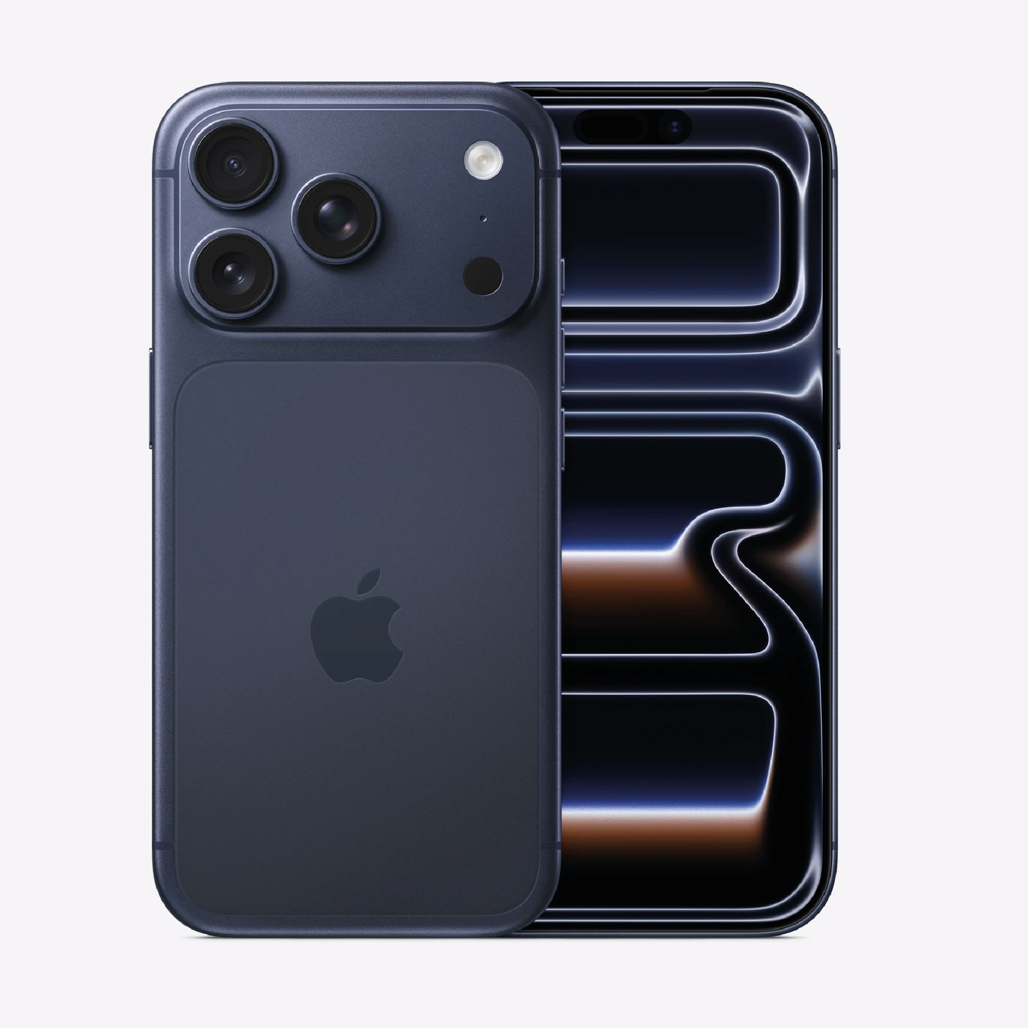 iPhone 17 Pro Apple por encargo - Vista frontal y trasera en color oscuro con cámaras Pro Fusion y pantalla Super Retina XDR