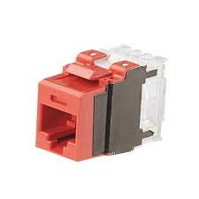 Jack keystone Cat6A UTP rojo para instalación de redes y conexiones de alto rendimiento.