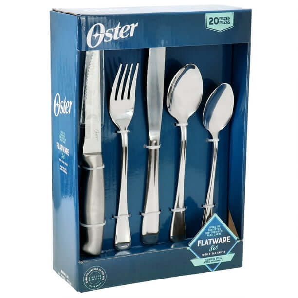 Juego de cubiertos OSTER silvlermist acero inoxidable 20 con cuchillo de carnes Costa Rica